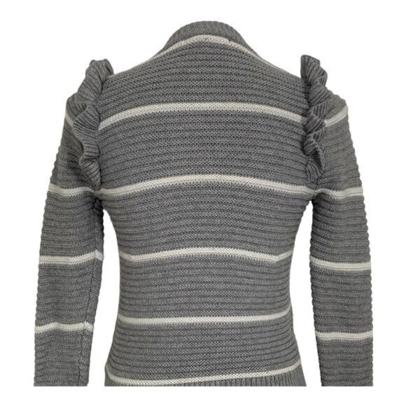 Banana Republic XS Gray Striped Sweater Ruffle Shoulder Knit Pullover Casual - Picture 8 of 10